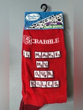 Hasbro Scrabble Red Crew Socks I make my own rules in Game Tile Design unisex